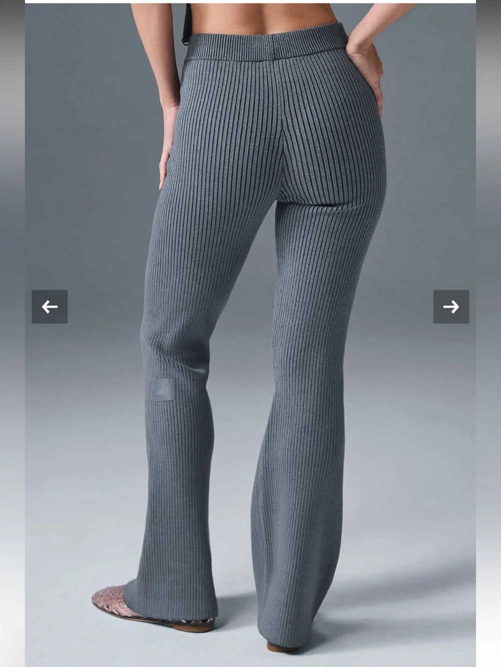 ALO Yoga Ribbed Flare Knit Pants in Slate Gray